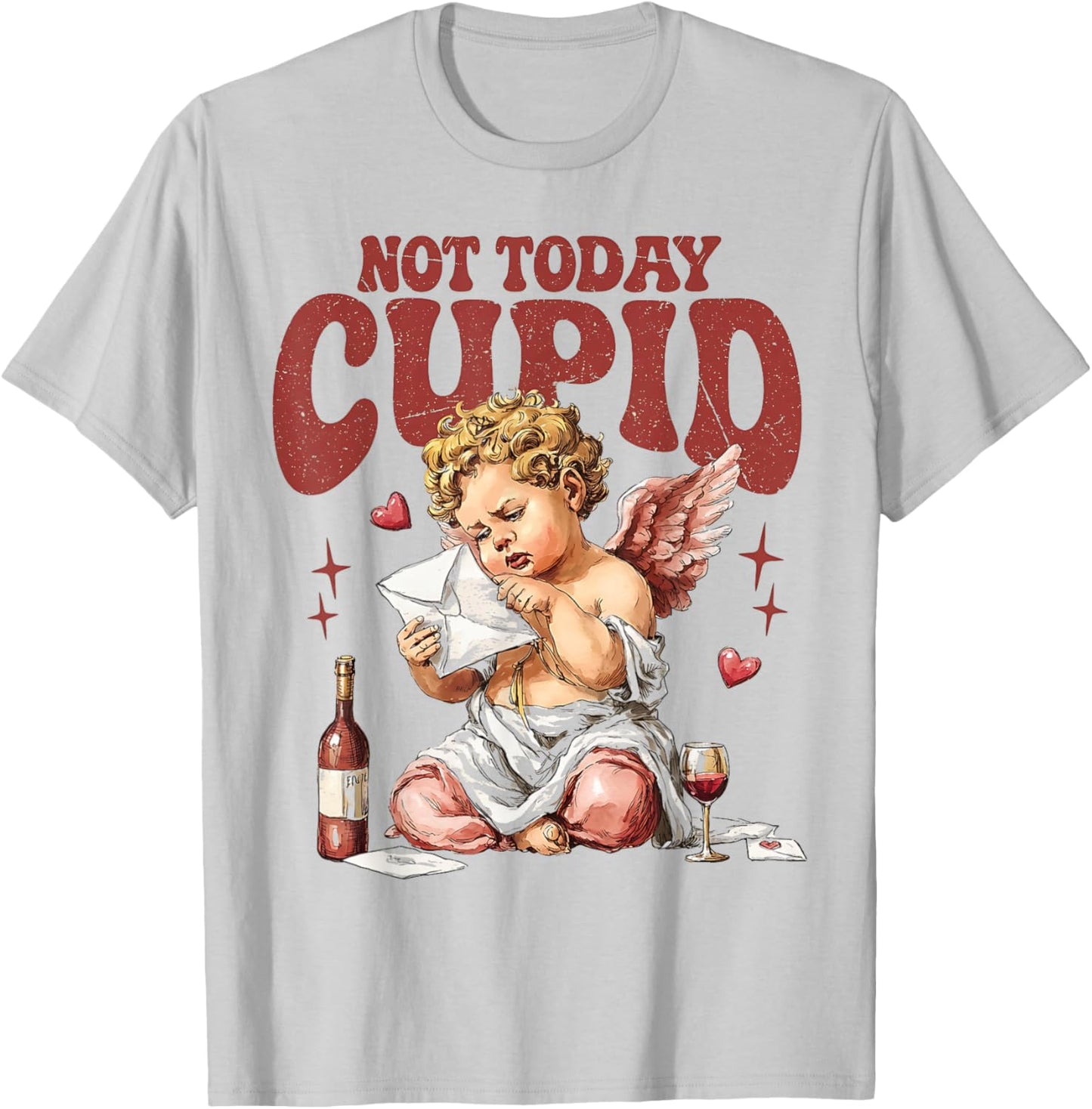 Vintage Sarcastic Anti Valentines Day Sassy Not Today Cupid T-Shirt - T-Shirt | Ash