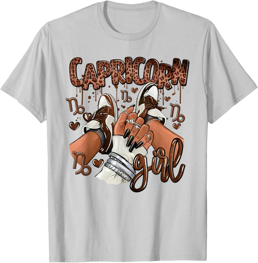 Capricorn Girl Birthday Afro Queen Sneakers Zodiac Sign T-Shirt - T-Shirt | Ash