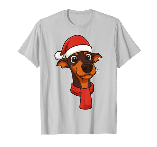 Doberman Dog Christmas Pajama Santa Hat Funny Xmas PJs Girls T-Shirt