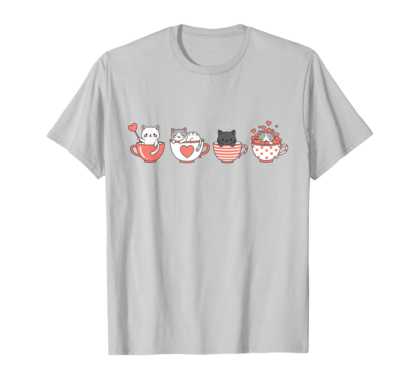 Kawaii Cat Cute Valentine Hearts Teacup Kitty T-Shirt