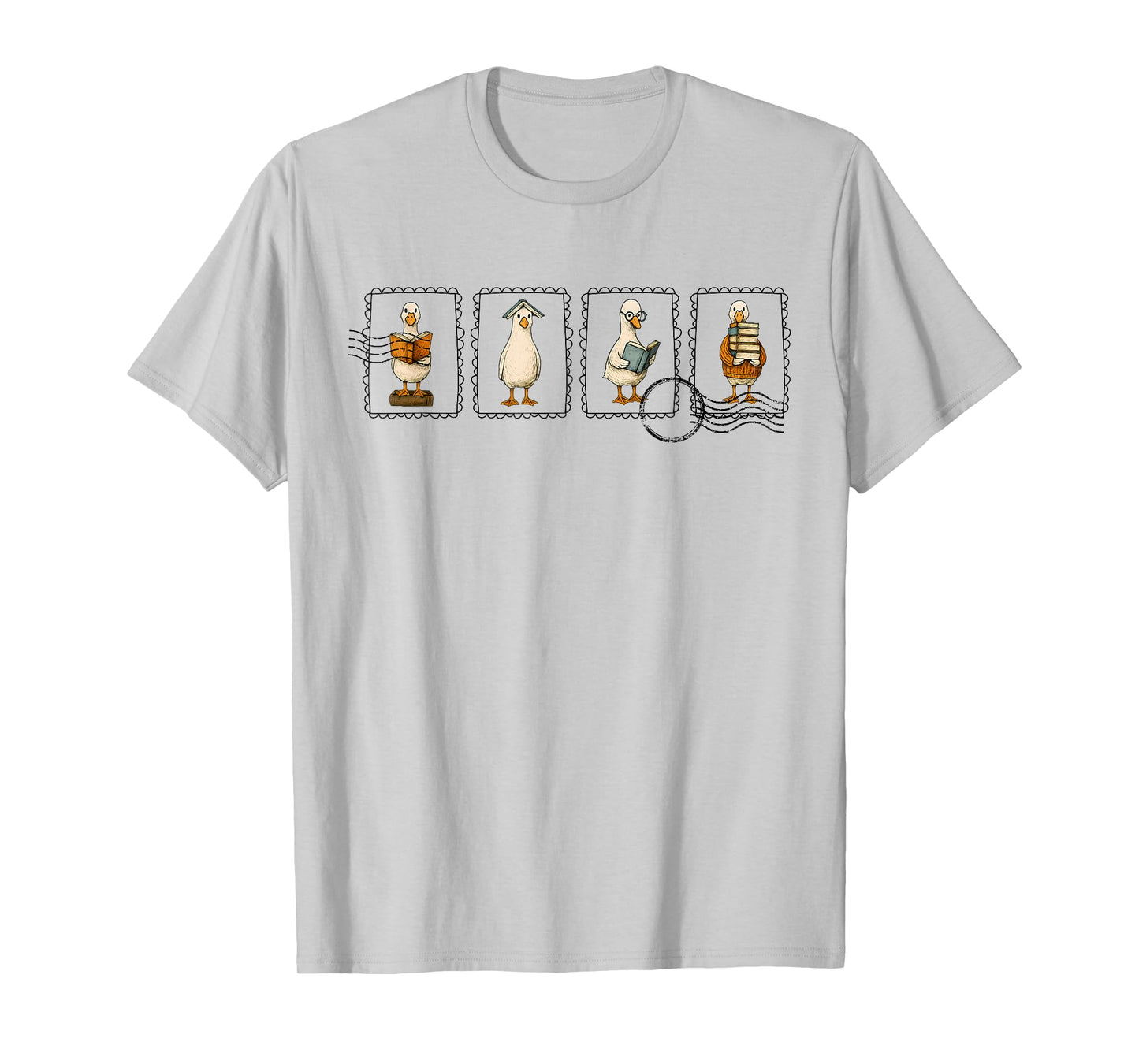 Reading Silly Goose Book Funny Cute Bookish Teacher Stamp T-Shirt