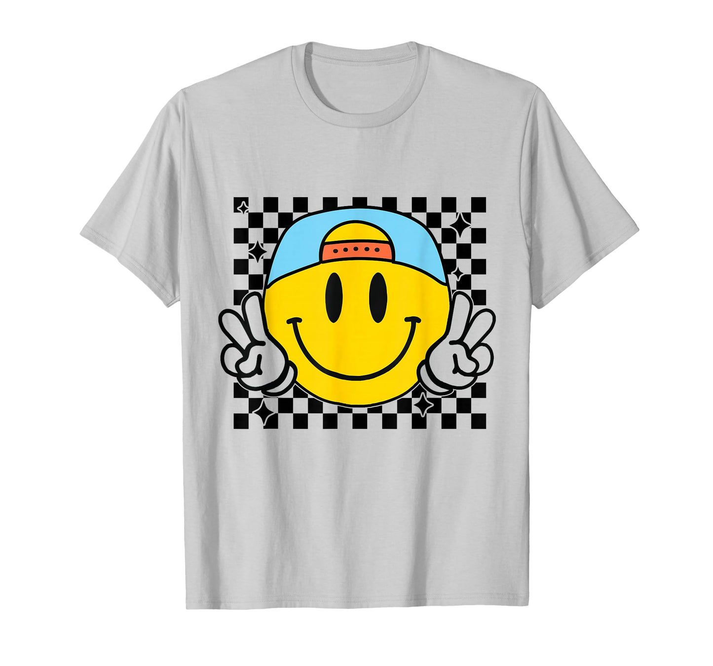 Yellow Smile Face Cute Checkered Peace Smiling Happy Face T-Shirt