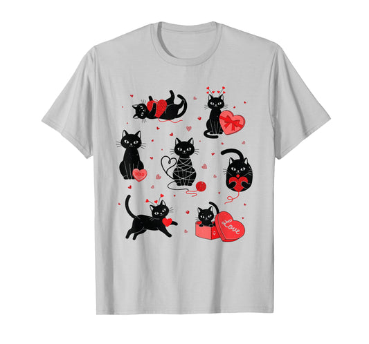 Funny Valentine Cats Love Hearts Cute Cat for Women & Girls T-Shirt