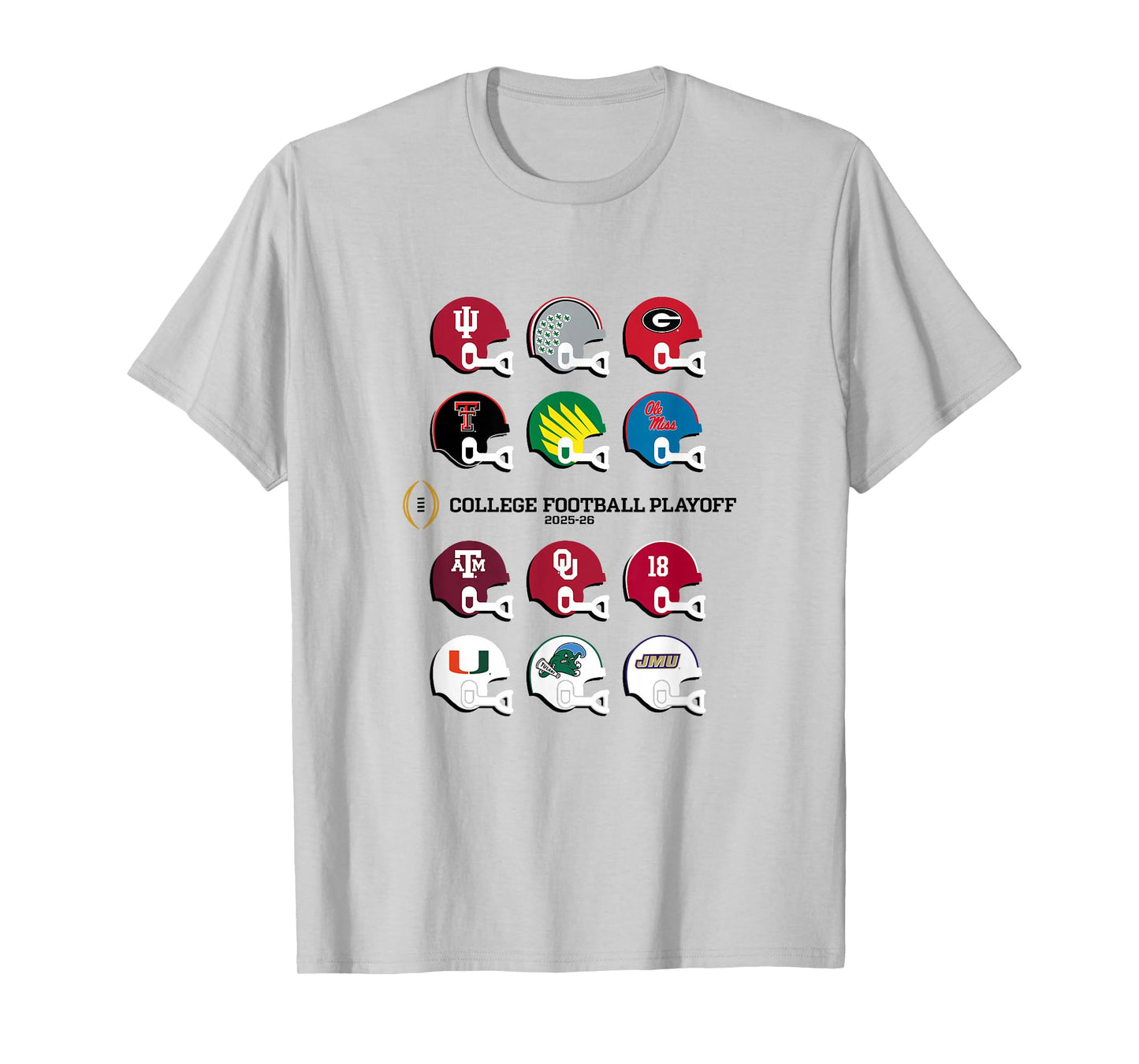 2025 College Football Playoff Tournament 12 Team Helmets T-Shirt