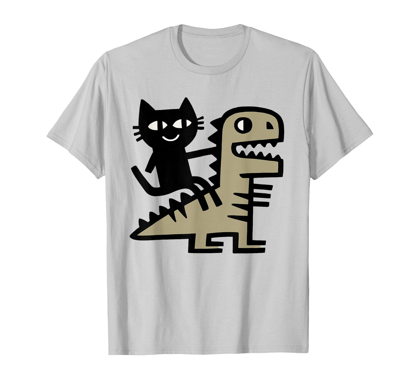 Cat Riding T-Rex Art – Funny Dinosaur and Cat Illustration T-Shirt