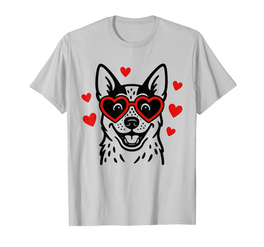 Australian Cattle Dog with Heart Glasses Valentine Love T-Shirt
