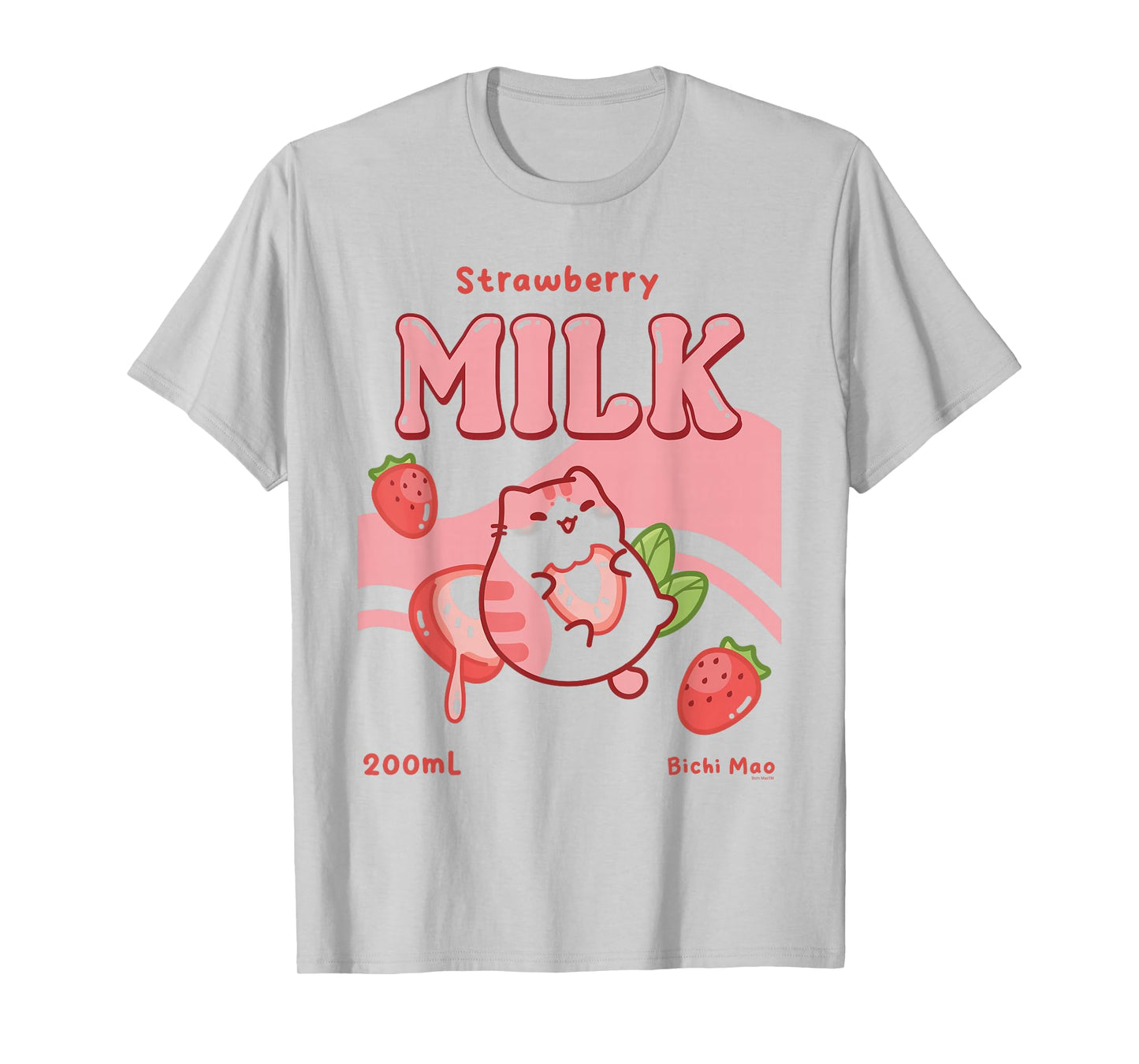 Strawberry Milk Label Kawaii Fruit Cats Cute T-Shirt