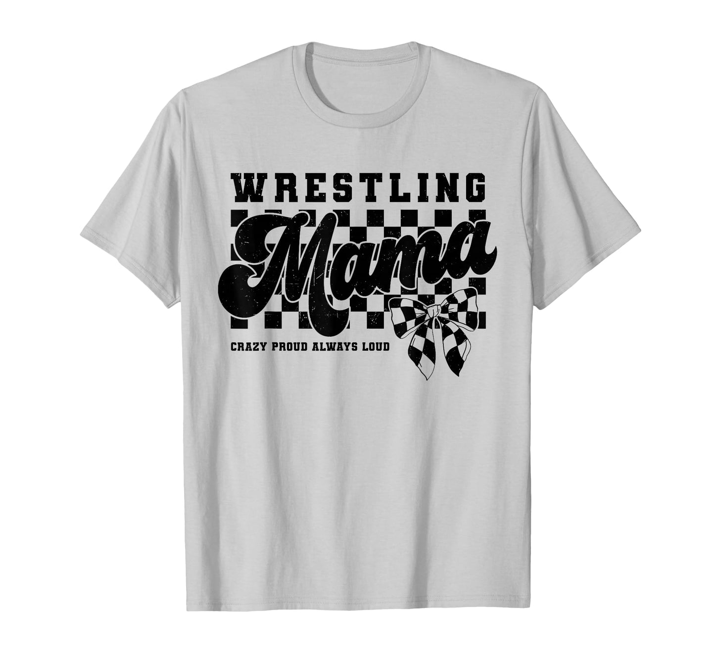 Groovy Wrestling Mama Wrestling Mom Coquette Bow Checkered T-Shirt