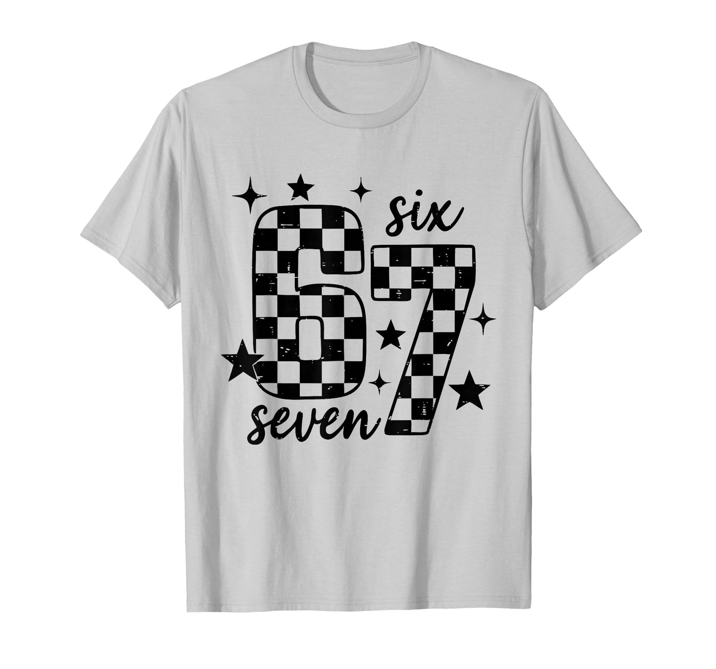 Retro 67 Checkered Six Seven Meme Funny Teacher Student 6 7 T-Shirt
