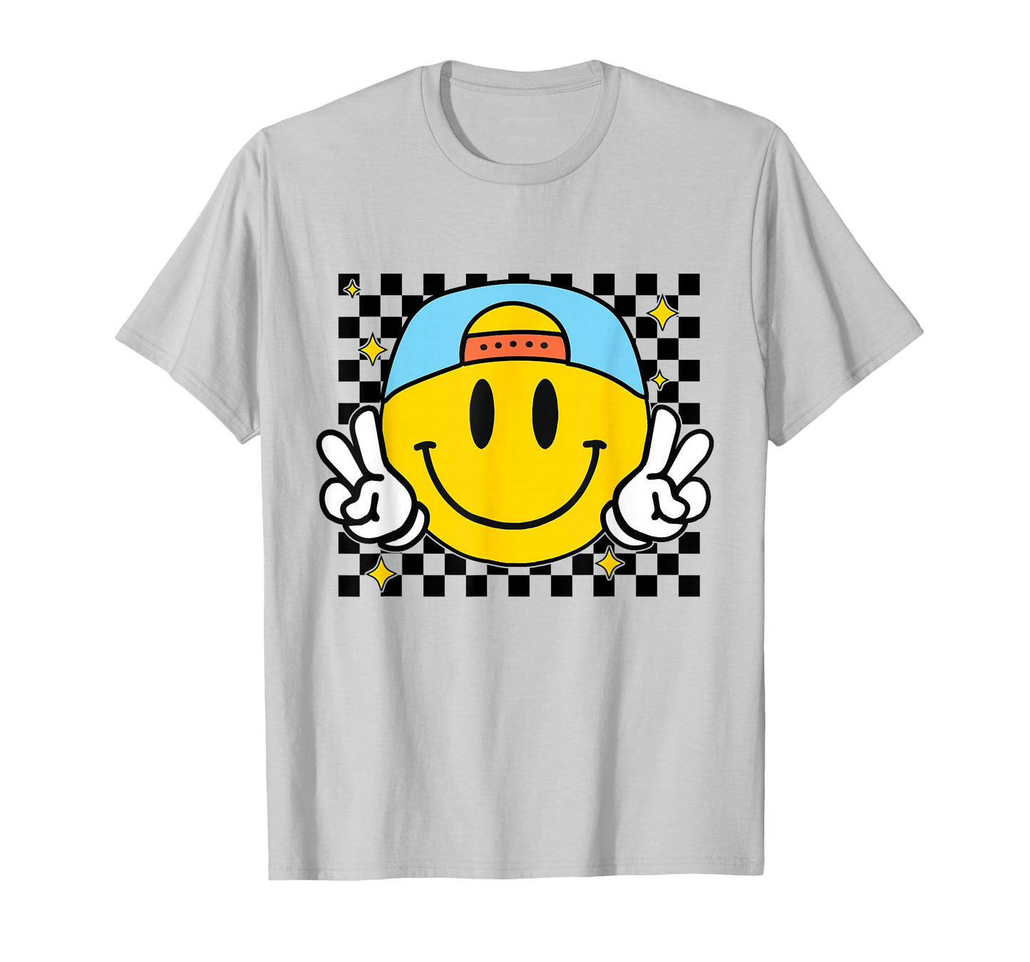 Yellow Smile Face Cute Checkered Peace Smiling Happy Face T-Shirt