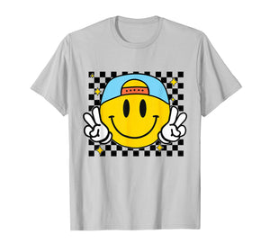 Yellow Smile Face Cute Checkered Peace Smiling Happy Face T-Shirt