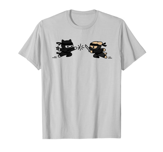 Cute Ninja Cat vs Dog, Kawaii Ninja Pets T-Shirt