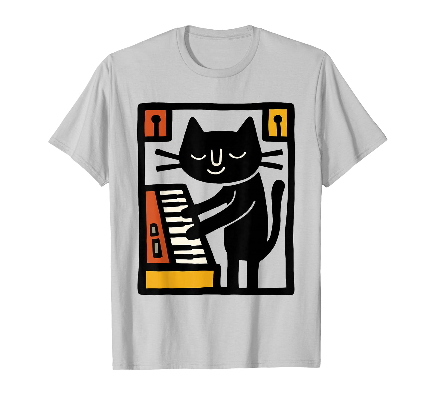 Cat Playing Keyboard – Funny Music Cat Illustration Art T-Shirt