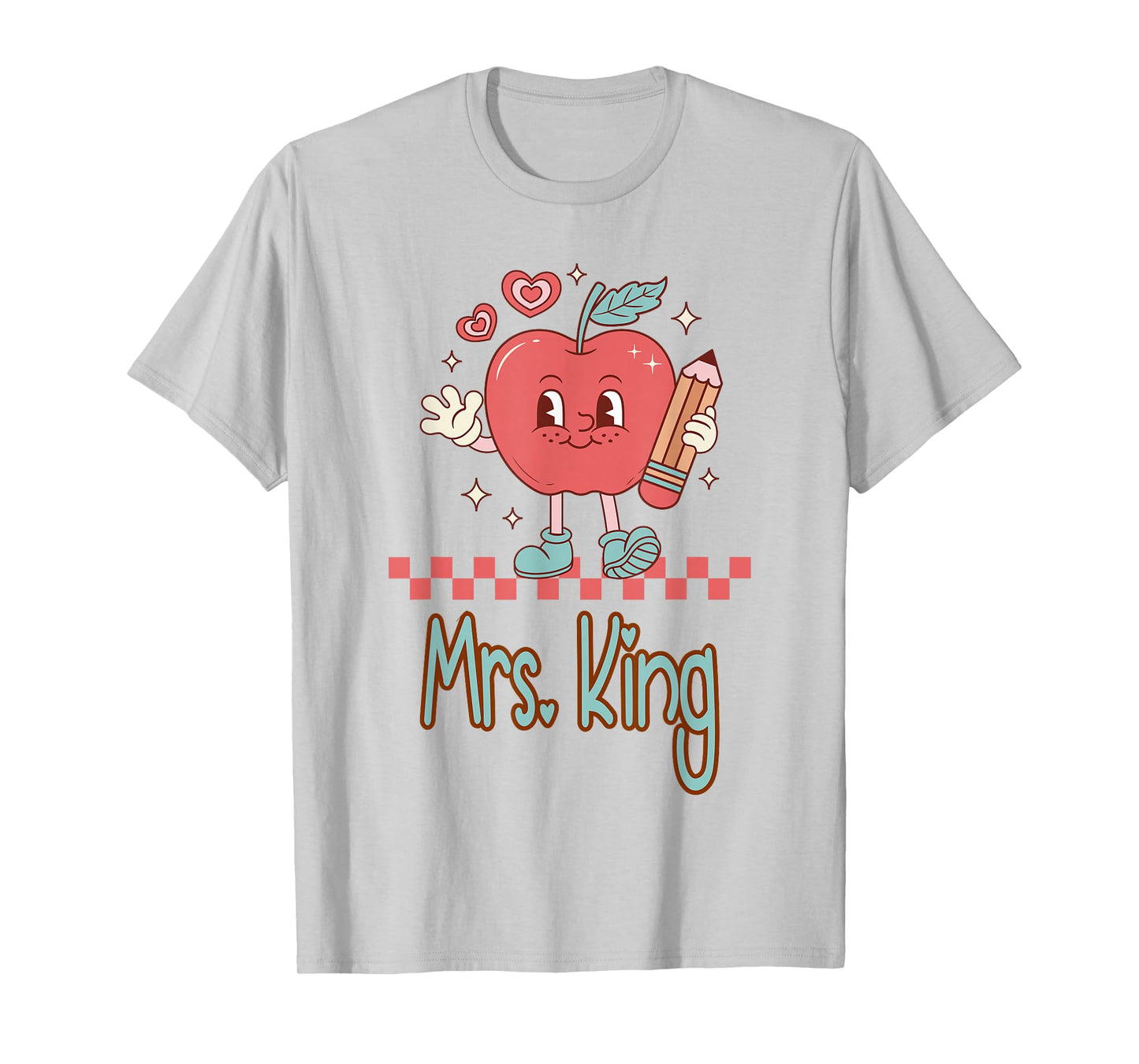 Mrs. King Cute Retro Apple Pencil Teacher Design T-Shirt