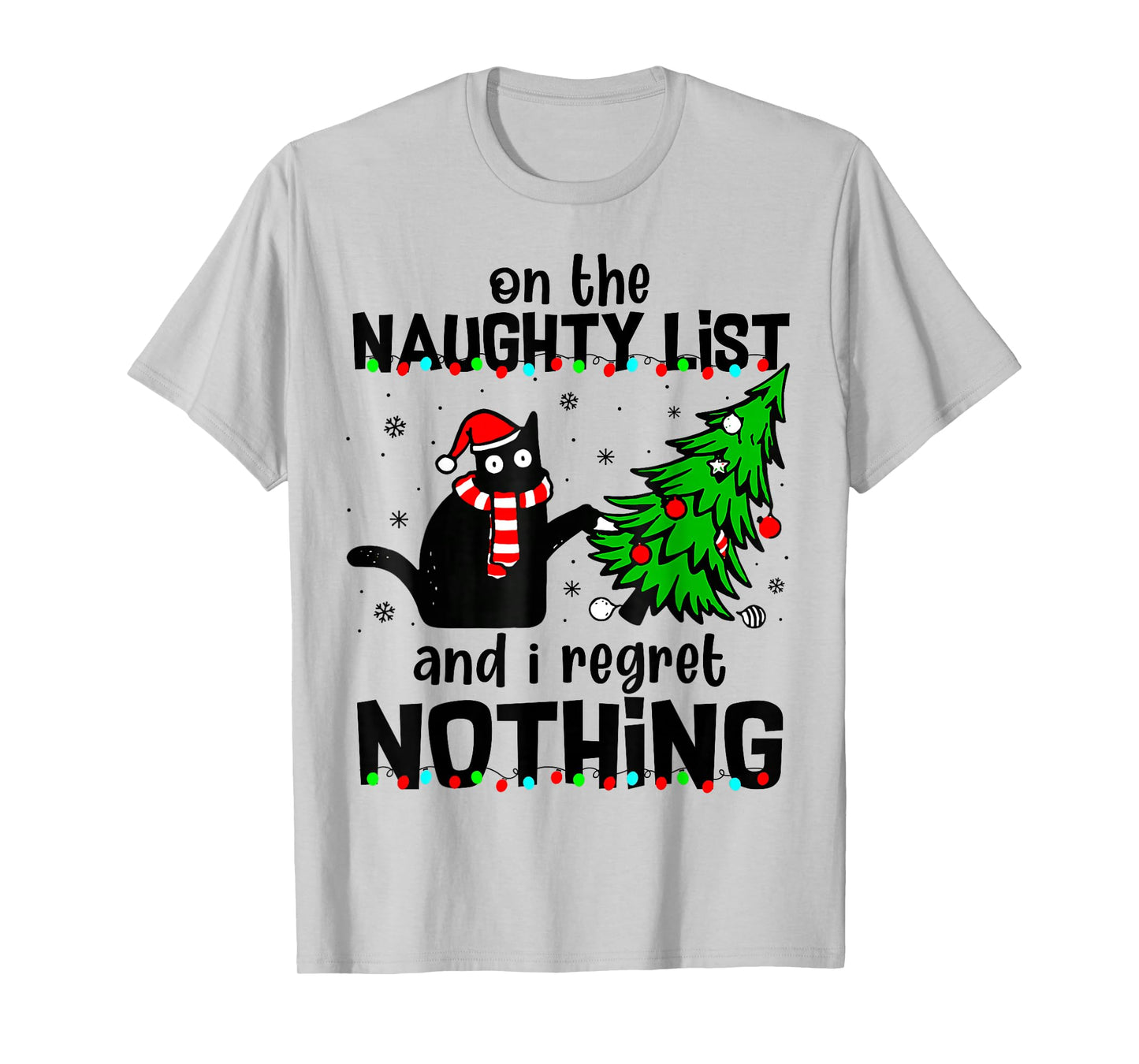 On The Naughty List and I Regret Nothing Cat Christmas Tree T-Shirt