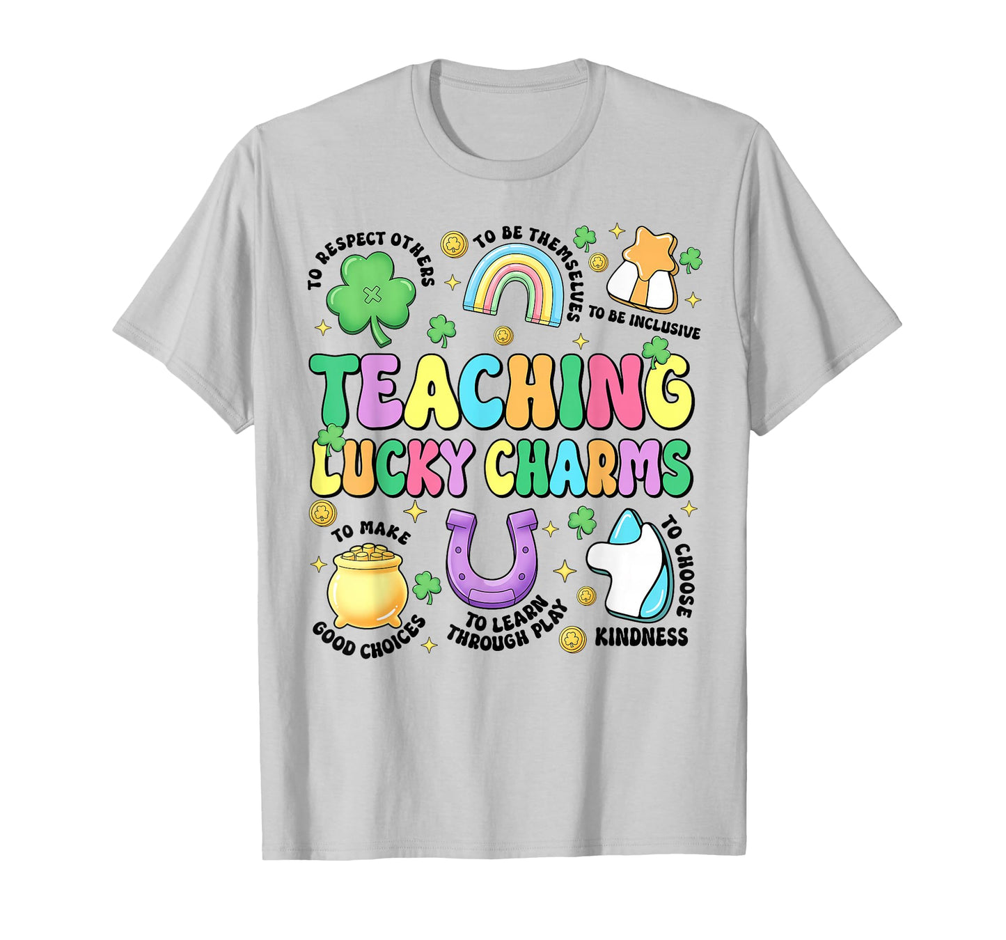 Funny Teaching Lucky Charms Teacher Groovy St Patricks Day T-Shirt
