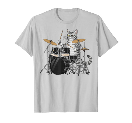 Cat Playing Drums Drumset Drumkit Drumming Drum Drummer T-Shirt