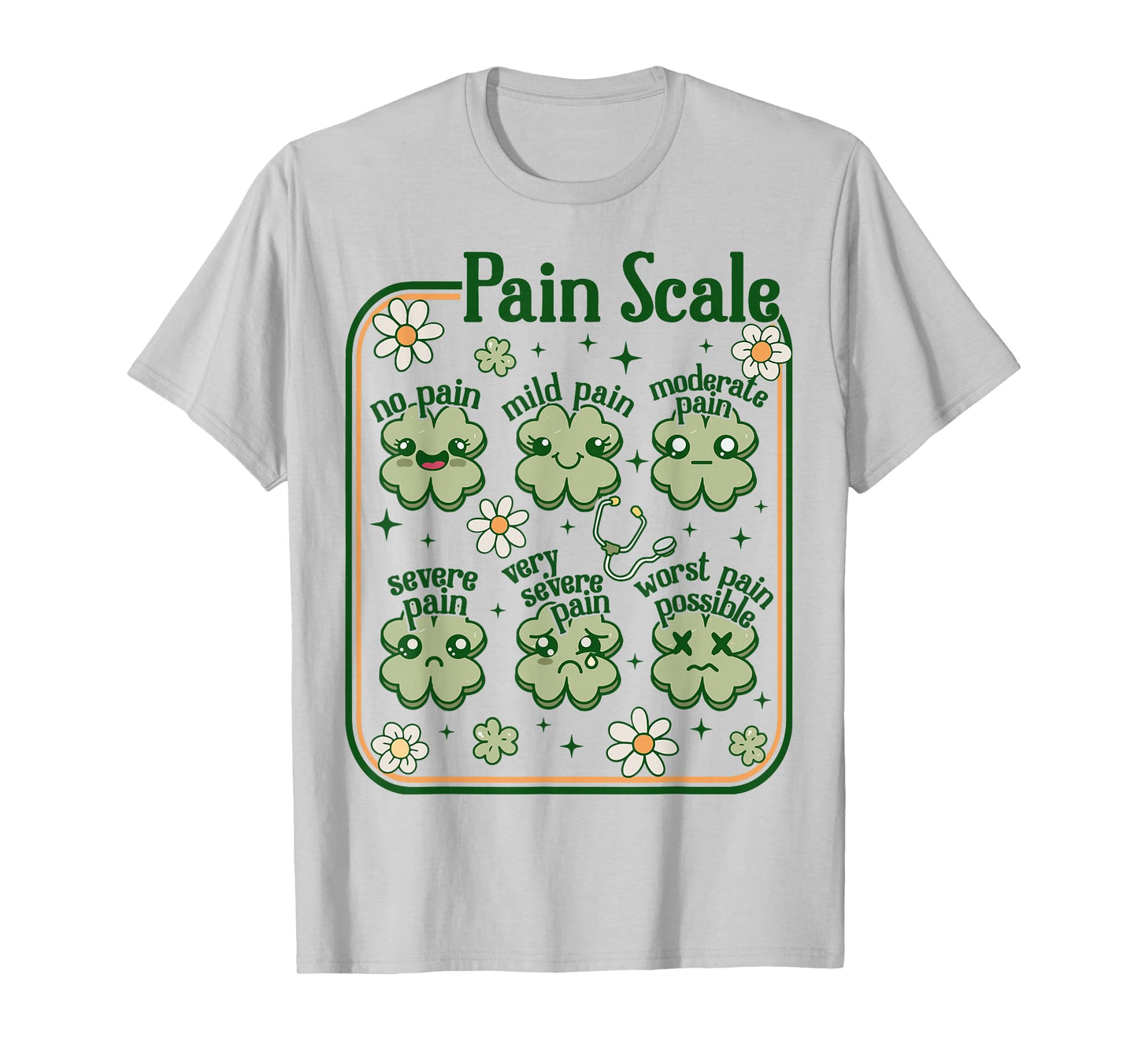 Pain Scale Nurse St Patricks Groovy Cute ICU Nursing Clovers T-Shirt