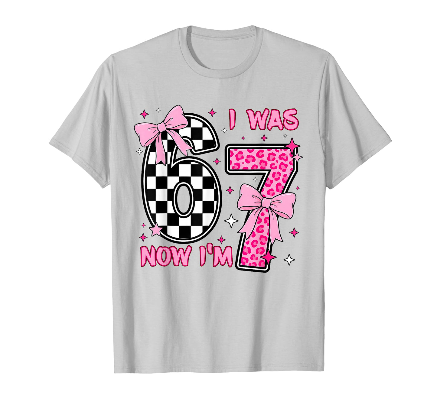 I was 6 Now I'm 7 Birthday 7 Years Old Leopard Coquette Bow T-Shirt