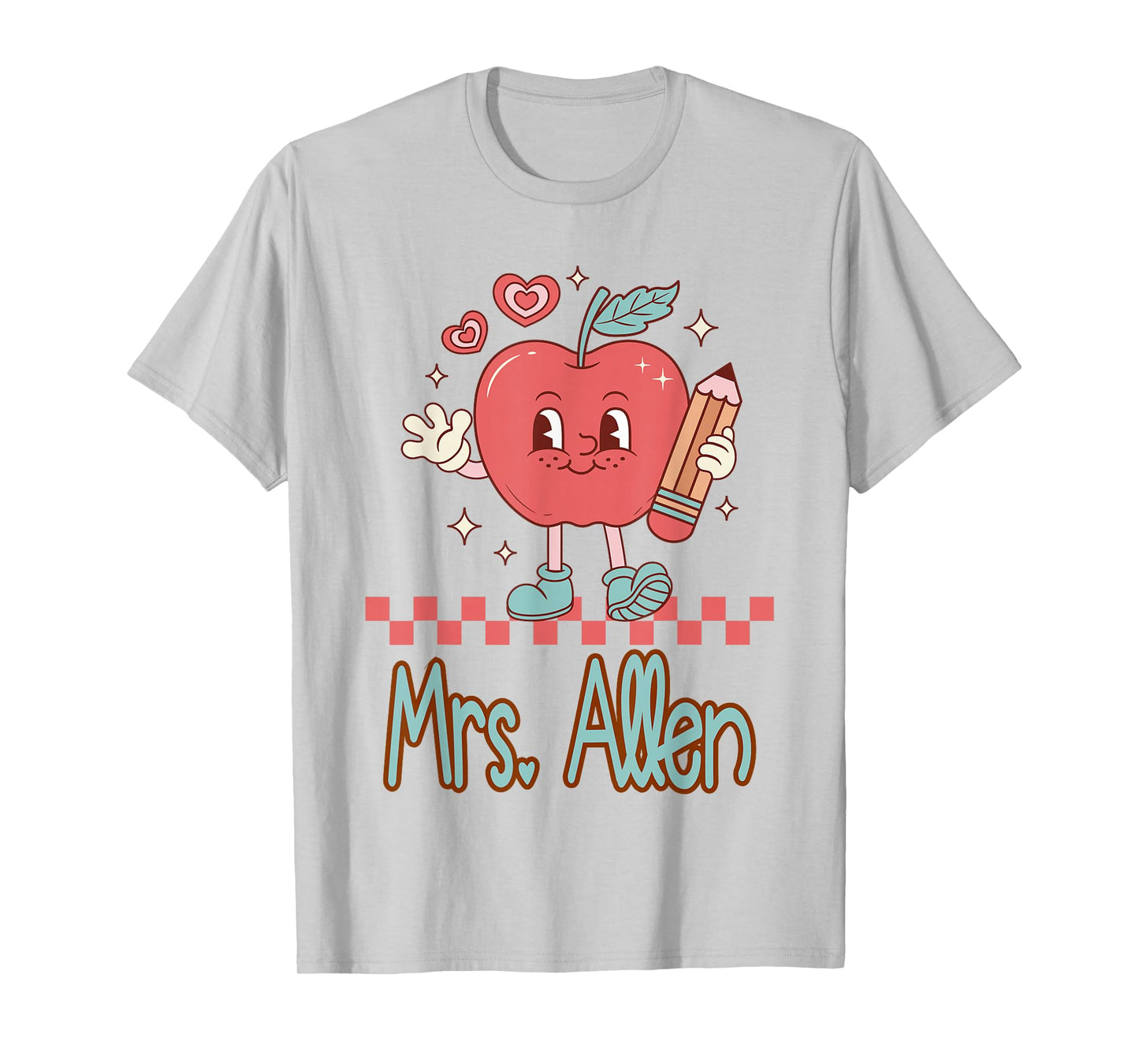 Mrs. Allen Cute Retro Apple Pencil Teacher Design T-Shirt