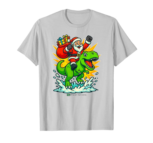 Santa Rides a T-Rex Dinosaur Christmas Adventure T-Shirt