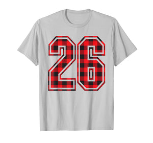 Cute Number 26 Christmas Red Plaid Pattern #26 Unform Jersey T-Shirt