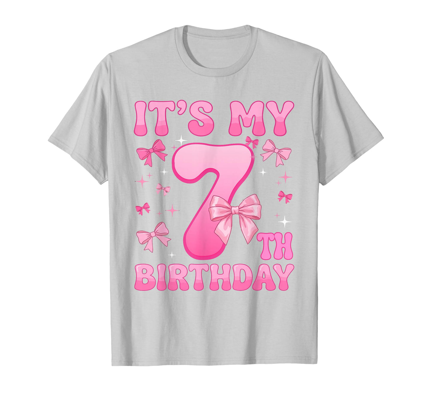 7th Birthday Shirt Girl Coquette Bow Kids Seven 7 Year Old T-Shirt