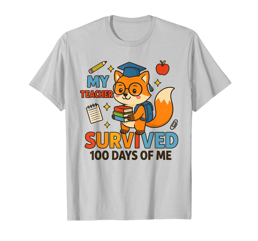 Teacher Survived 100 Days of School Cute Fox Teacher Student T-Shirt