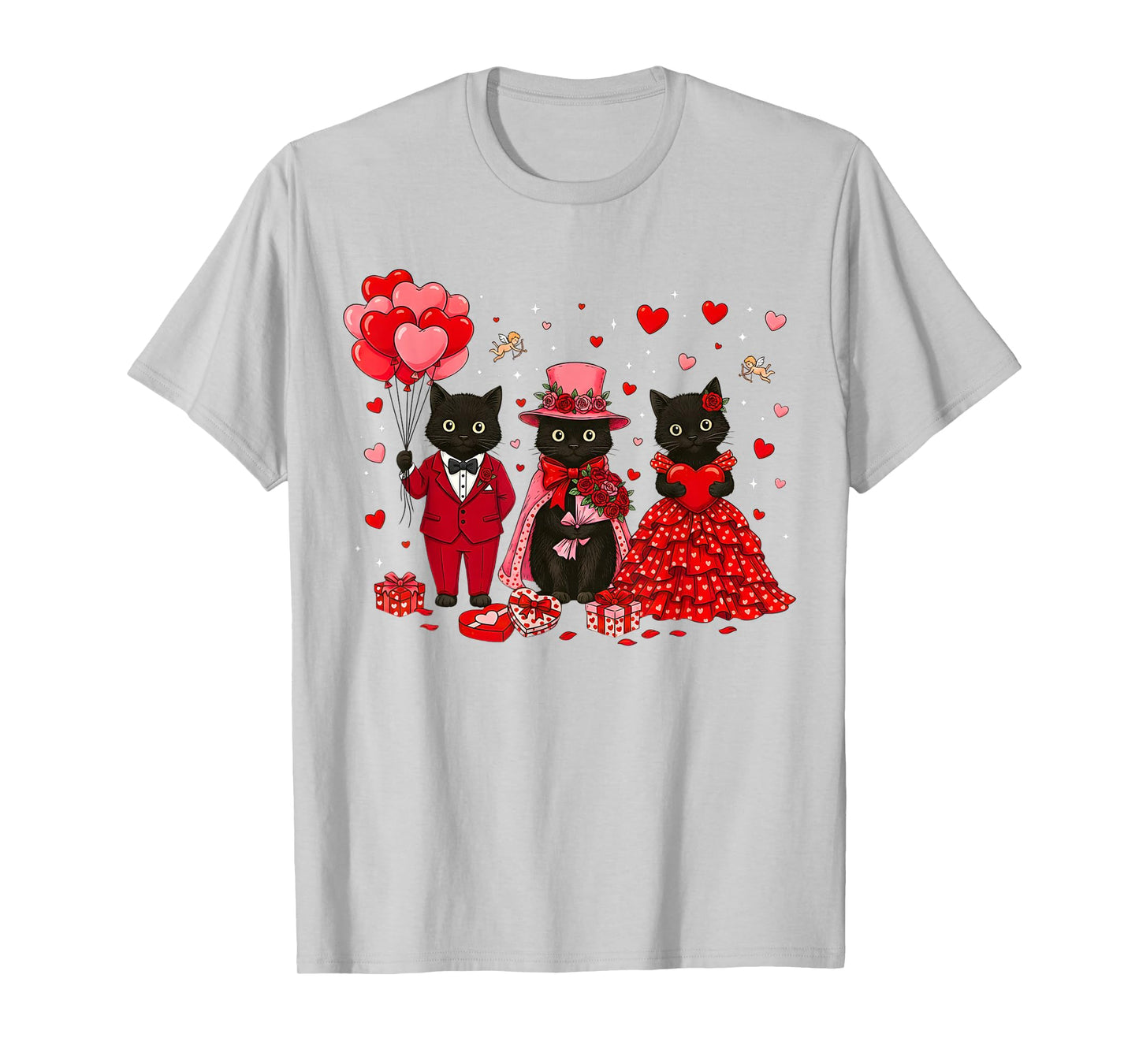 Retro Black Cat Meowentine's Day Heart Valentines Day Women T-Shirt