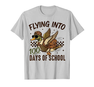 Flying Into 100 Days of School Funny Duck Hunting Camo Boys T-Shirt