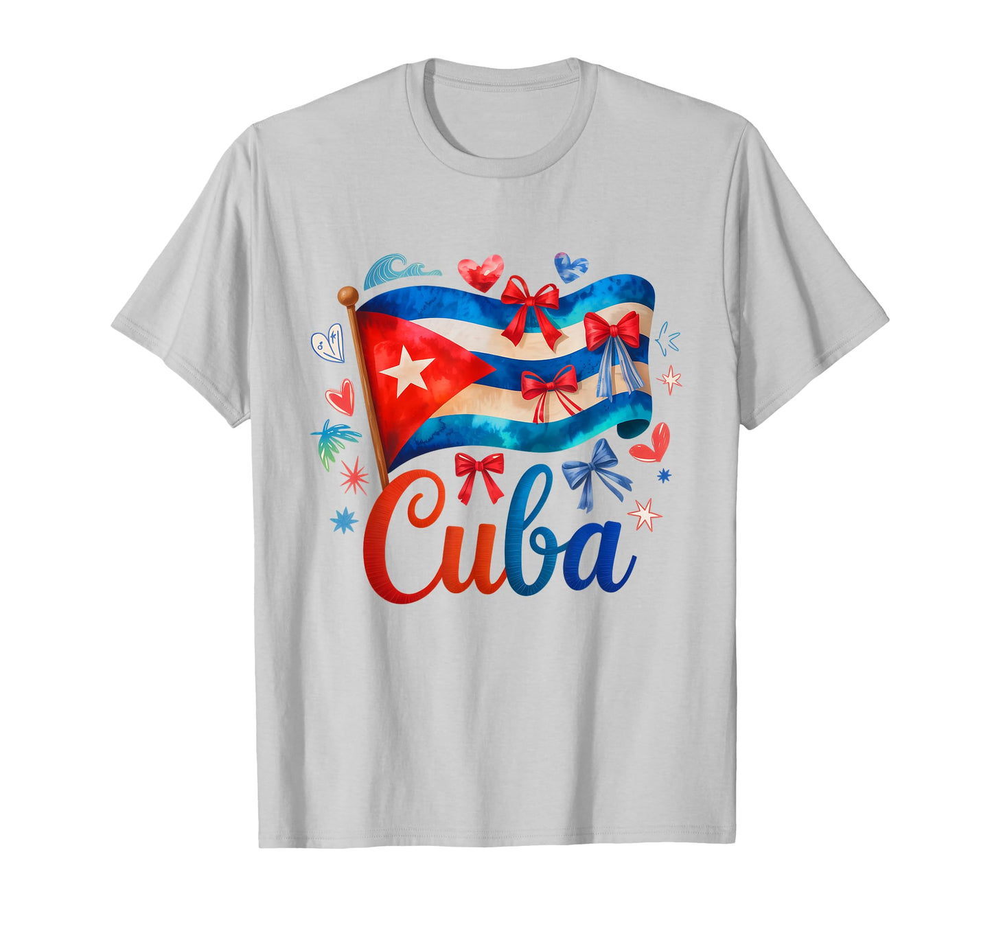 Cute Cuba Hispanic Heritage Month Bow Cuban Flag Girls Women T-Shirt