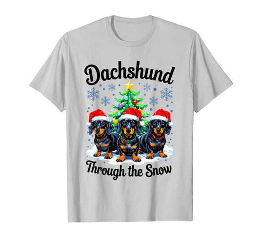 Funny Dachshund Through The Snow Christmas Light Dog Lovers T-Shirt