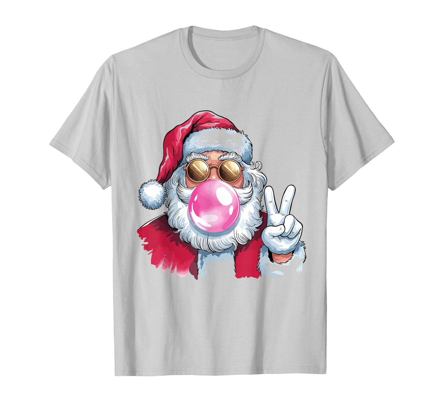 Santa Claus Blowing Bubble Gum Pink Sunglasses Christmas T-Shirt