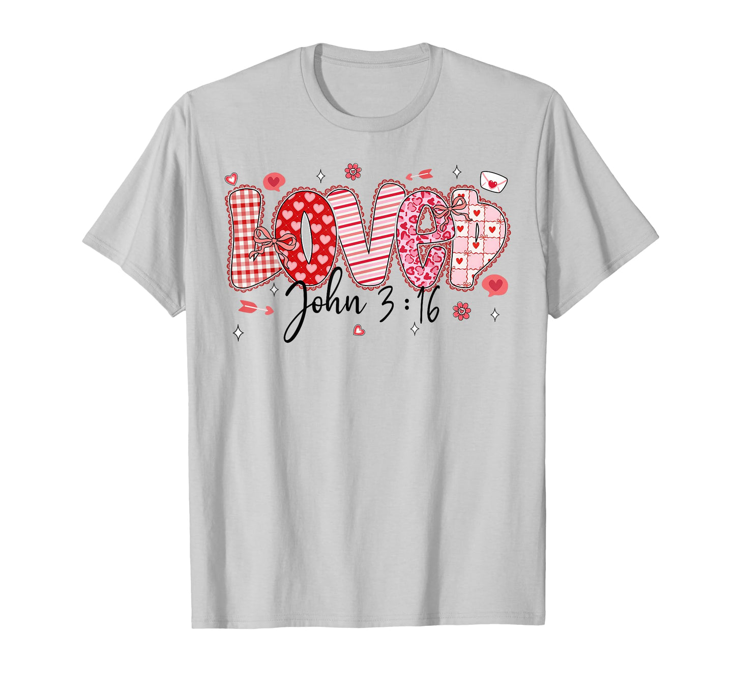 Love John 3:16 Valentine Coquette Bow Christian Women Girl T-Shirt