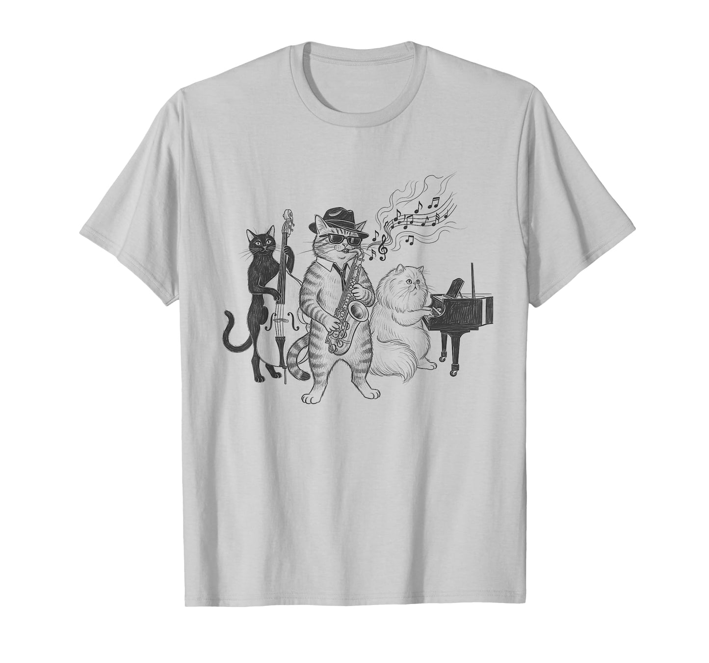 Cats Playing Jazz Saxophone Piano Art Musician Design T-Shirt