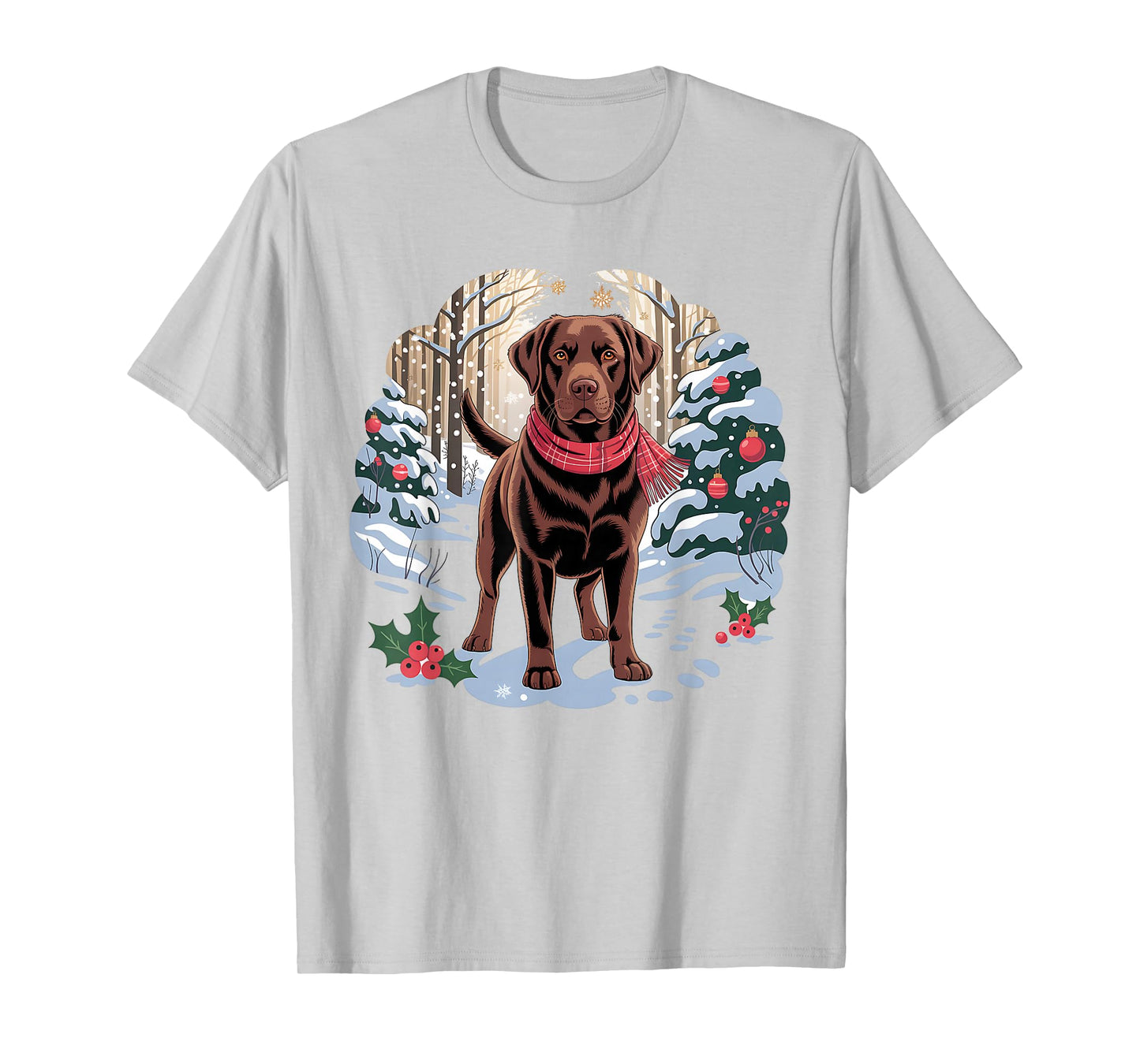 Festive Chocolate Lab in Snowy Forest Winter Xmas Holiday T-Shirt