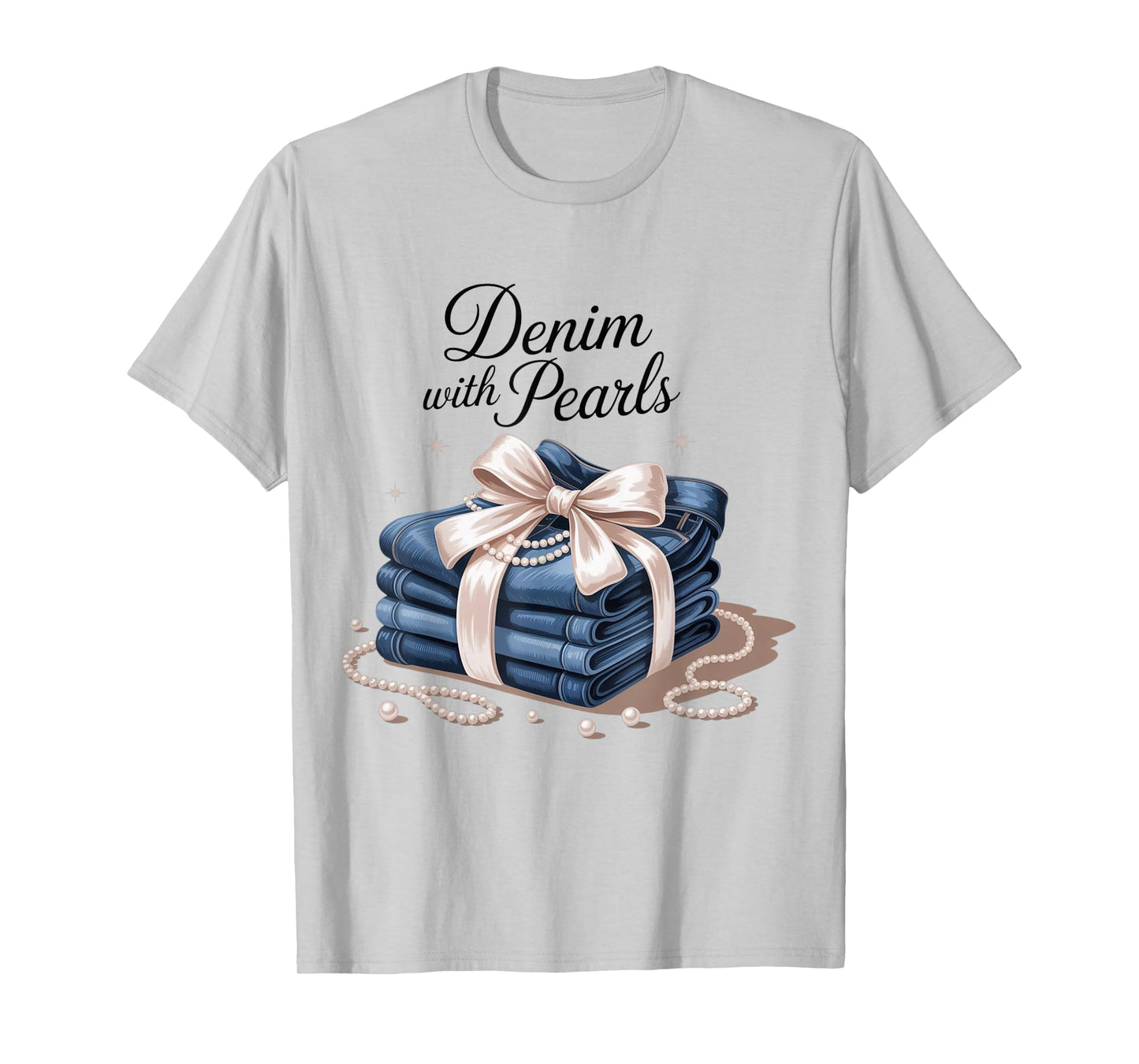 Denim with Pearls Mother’s Day Outfit for Stylish Women T-Shirt