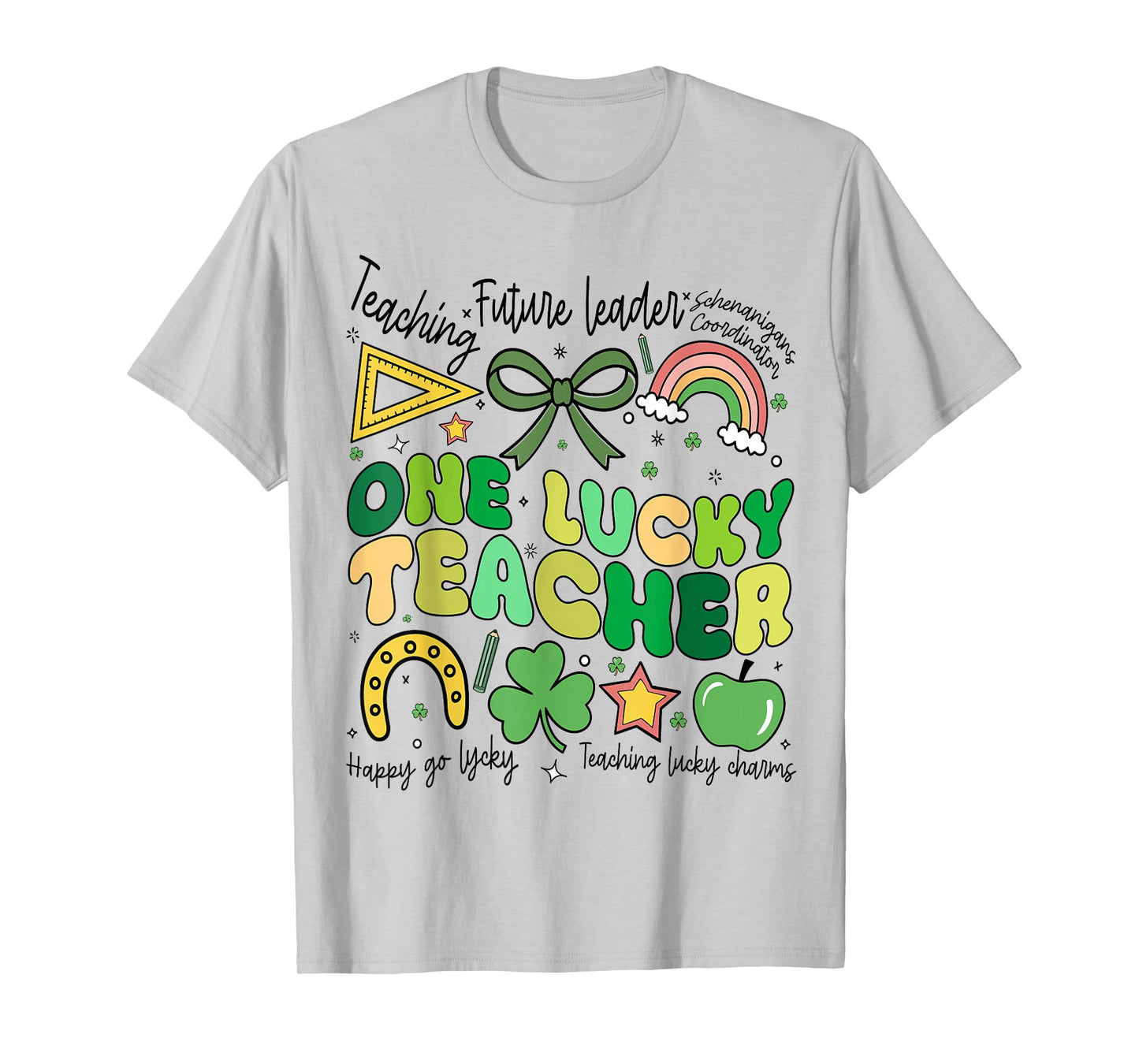 One Lucky Teacher Coquette Groovy St Patrick's Day Teachers T-Shirt