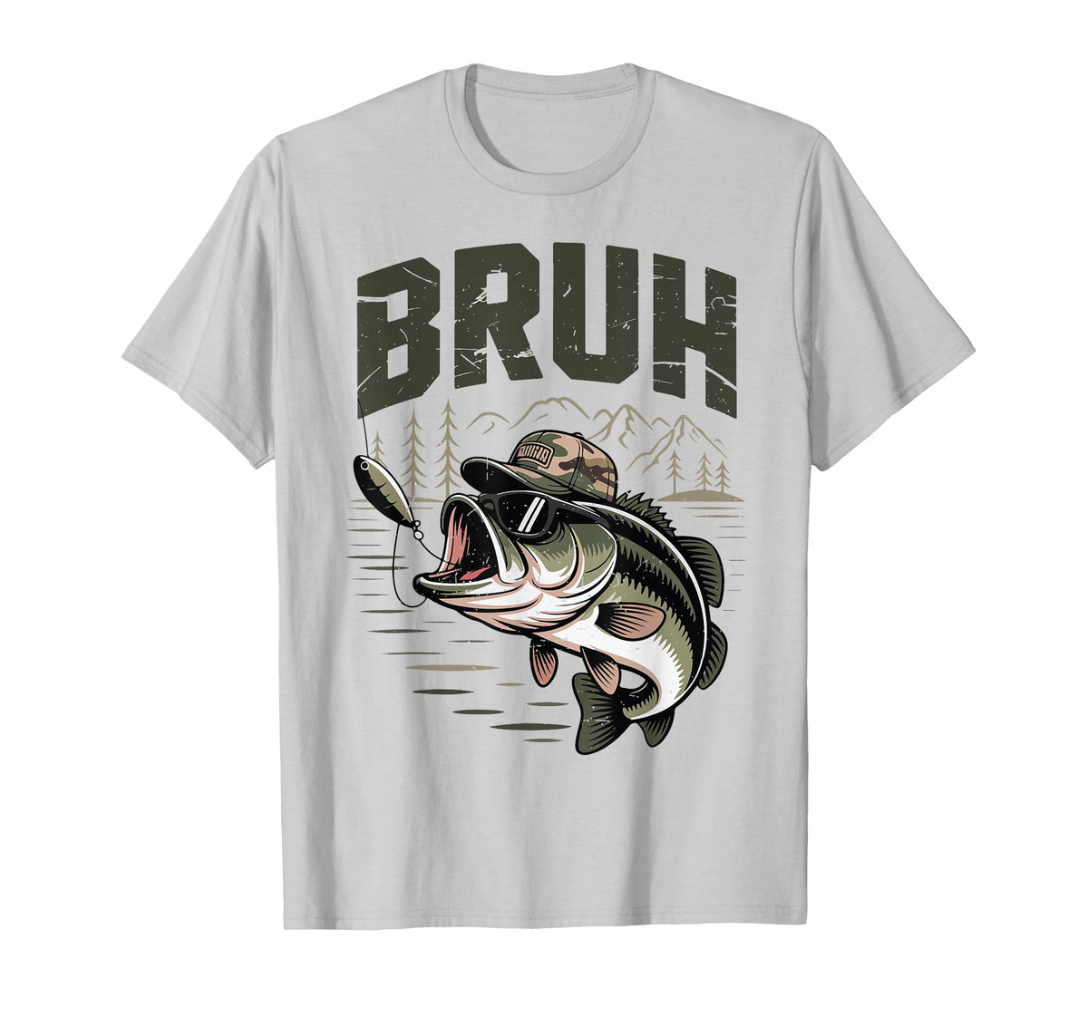 Youth Bruh Fishing Camo Bass Fish Funny Fisherman Gift Men T-Shirt