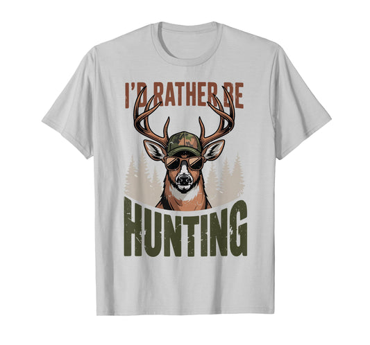 Youth Id Rather Be Hunting Camo Deer Men Teen Boy Funny Joke T-Shirt