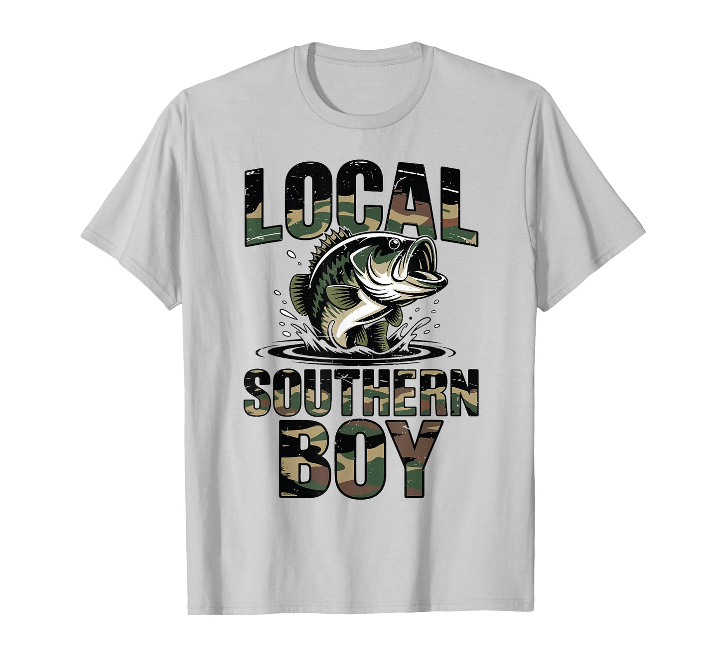 Local Southern Boy Fishing Camo Bass Fish Youth Men Dad Joke T-Shirt