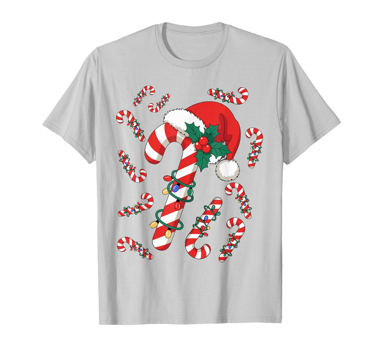 Red and White Candy Cane Santa Christmas Xmas Lights T-Shirt