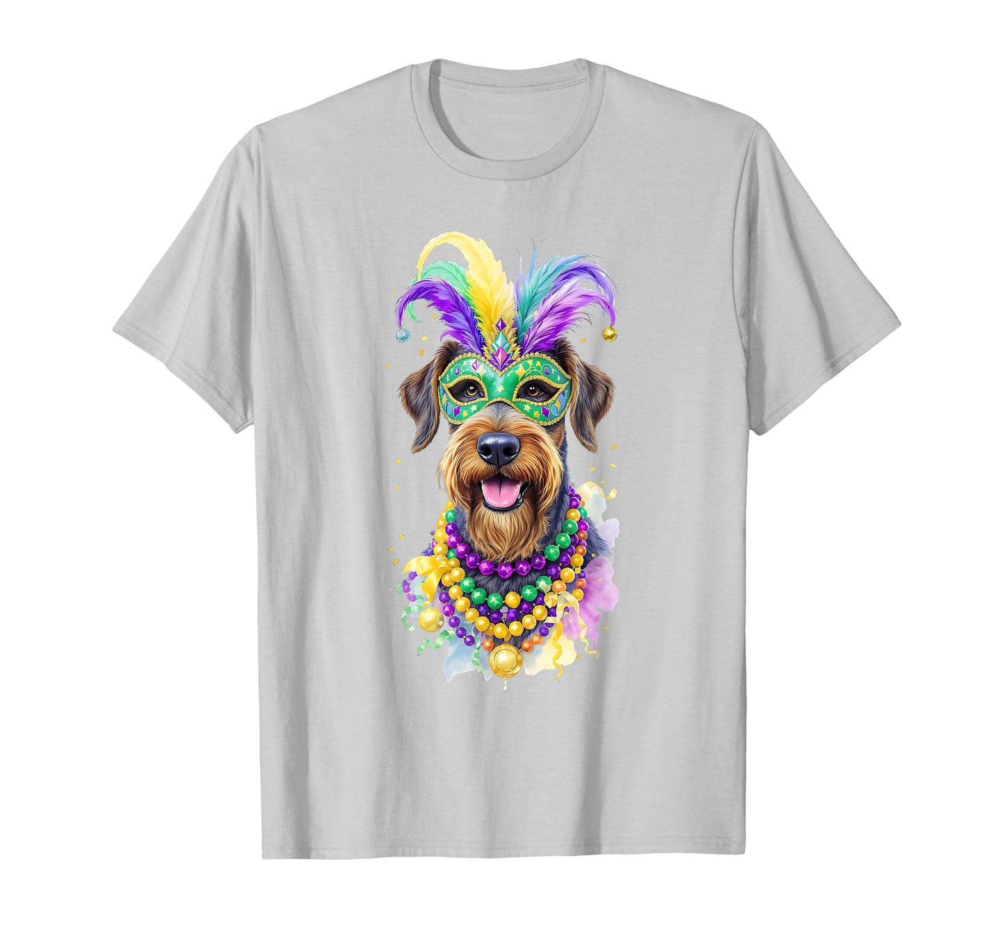 Mardi Gras Airedale Terrier Dog Carnival Mask Beads Art T-Shirt