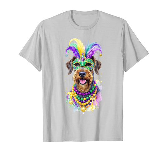 Mardi Gras Airedale Terrier Dog Carnival Mask Beads Art T-Shirt
