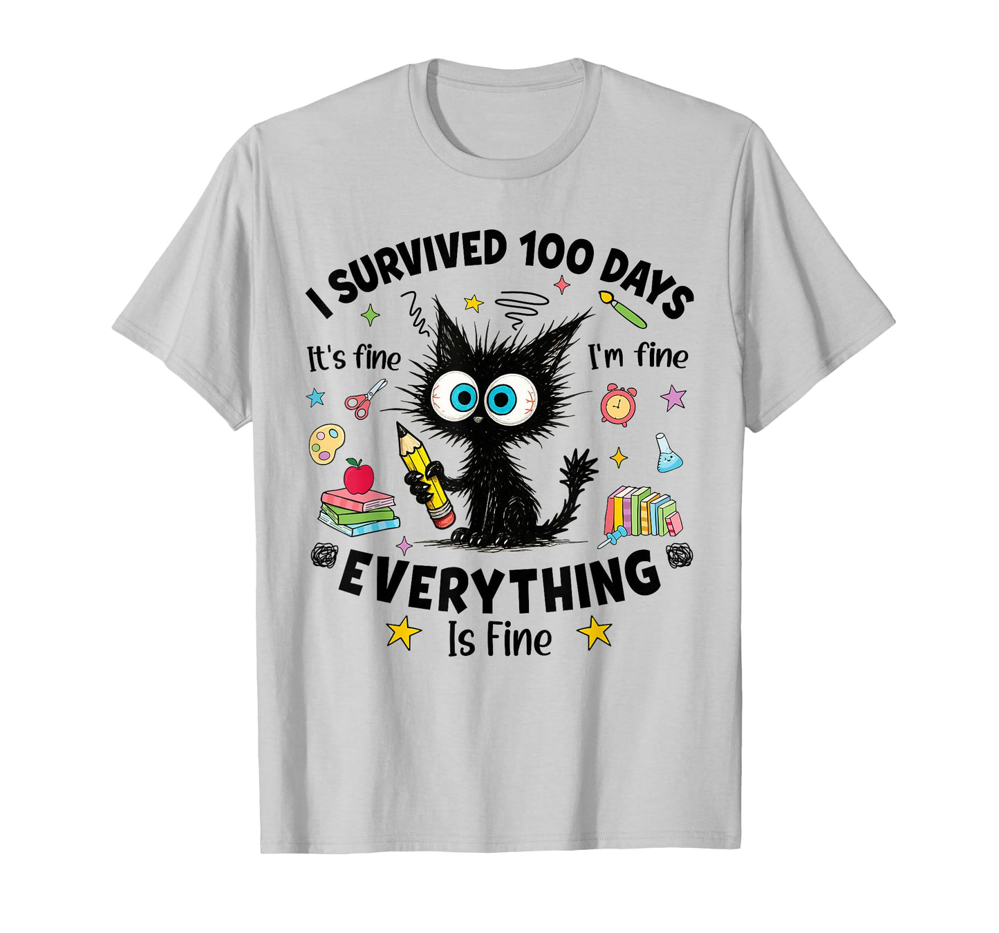 I Survived 100 Days of School Funny Black Cat 100th Day Kids T-Shirt