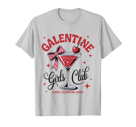 Happy Galentine Girls Club Cocktail Coquette Bow Valentine T-Shirt