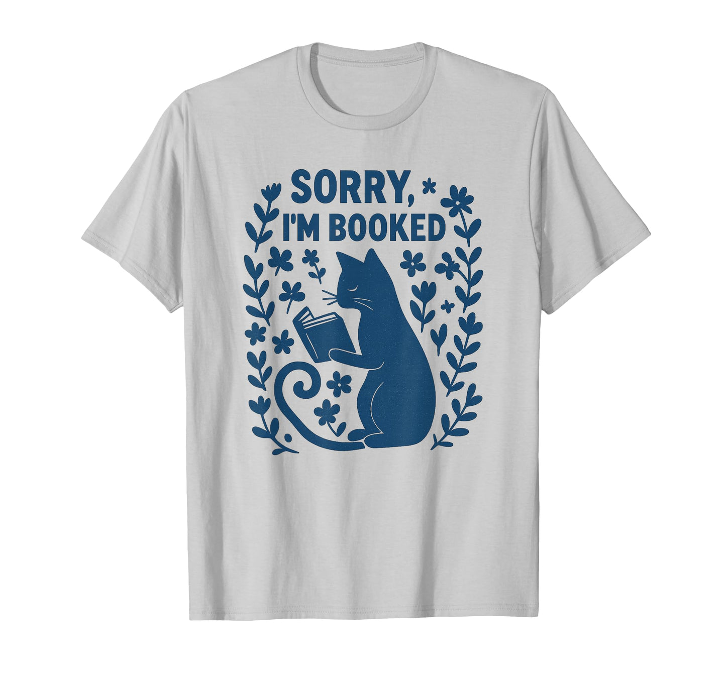 Sorry I'm Booked Cat Reading Book Boho Flowers Vintage T-Shirt