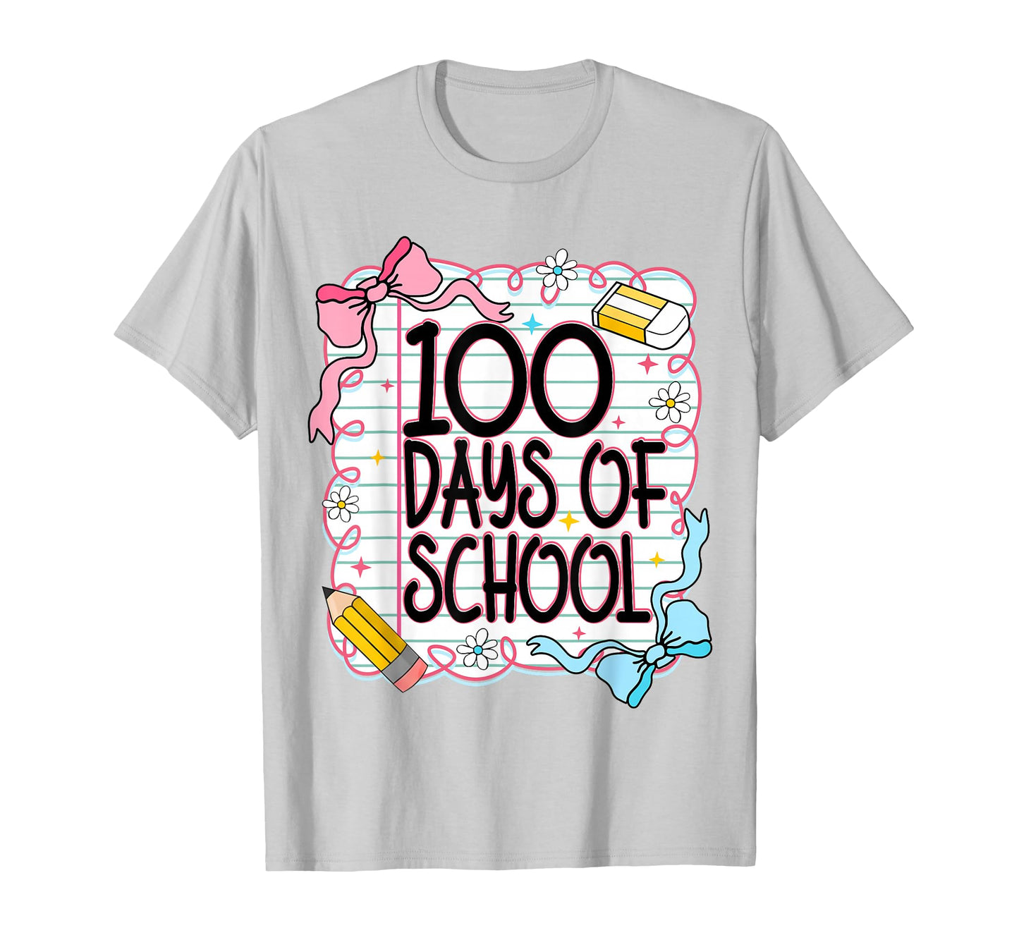 100 Days of School Bow 100th Day of School Teachers Girls T-Shirt