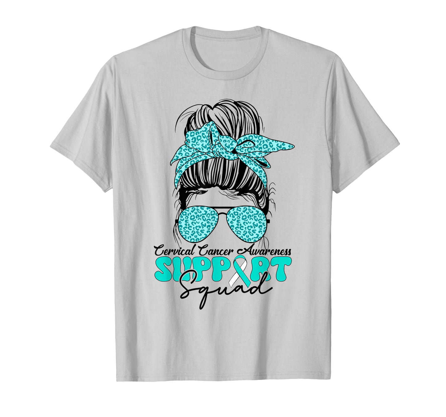Women Support Cervical Cancer Awareness Teal & White Ribbon T-Shirt