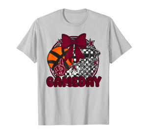 Basketball Game Day Cheer Team Maroon Coquette Cheerleader T-Shirt